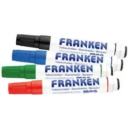 Kombimarker Franken Z1703 MagWrite 1-3mm, Rundspitze, integrierter Wischer, magnethaftend, rot, blau, grün, schwarz, Pack 4 Stk