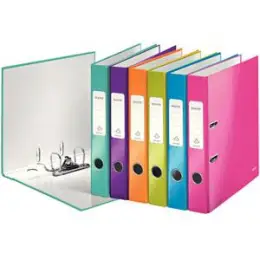 Ordner Leitz 1006-10-99 10061099 Wow A4, 50mm, Pappe/laminiertes Papier, farbig sortiert, 2x pink, blau, eisblau, grün, 1x orange, violett, Pack 10 Stk
