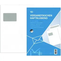 Versandtasche Mailmedia 30002508 386110 C4 mit Fenster haftklebend weiß 90g 229x342mm, Pack 10 Stk