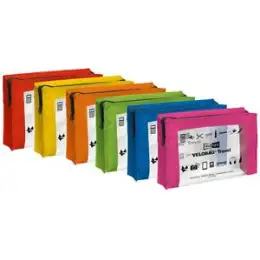 Reißverschlusstasche Veloflex 2705300 Velobag Travel A5 230 x 160 mm, PVC, transparent, farbig sortiert, Pack 6 Stk