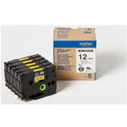 Schriftband-Kassette Brother HGe-631V5 Multipack schwarz auf gelb 12mm/8m laminiert Multipack, Pack 5 Stk