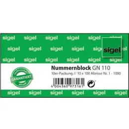 Nummernblock Sigel GN110 1-1000 5-farbig sortiert 100Blatt pro Block, Pack 10 Blöcke