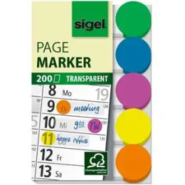 Haftmarker Sigel HN301 15x50mm Punkte farbig sortiert Folie 40Blatt/Block, Pack 5 Blöcke