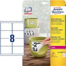 Etiketten Avery Zweckform L4715REV-20 99,1 x 67,7 mm weiß, selbstklebend, wiederablösbar, Laser, Pack 160 Stk/20 Blatt
