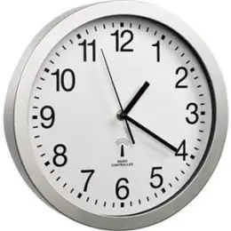 Wanduhr Alco 194 Funk-Uhr Kunststoff Rahmen Ø30cm Zifferblatt weiß Rahmen silber